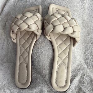 Cream Woven Slide Sandals